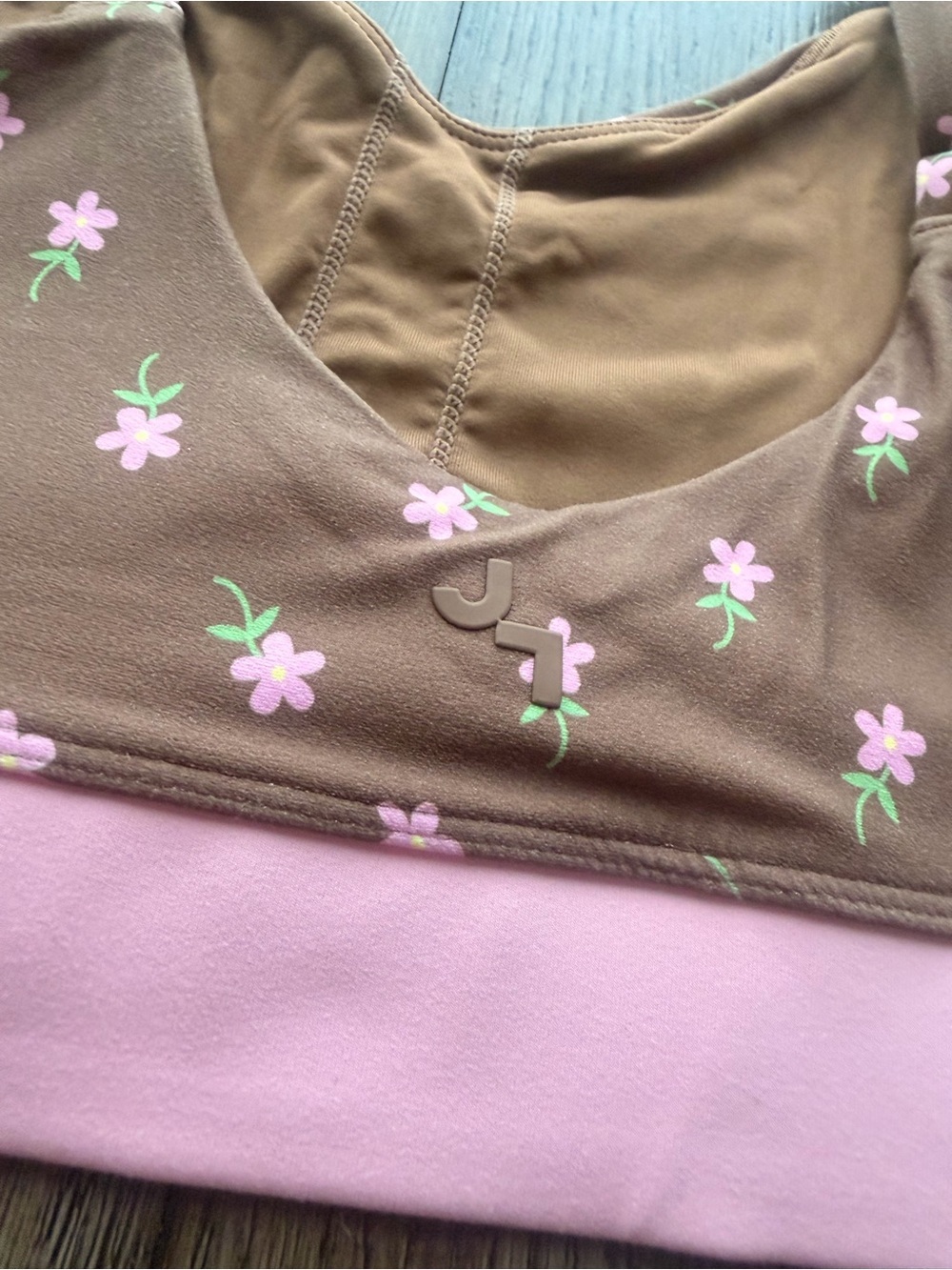 JoyLab Brown Floral Sports Bra with Pink Band - Picture 5 of 6